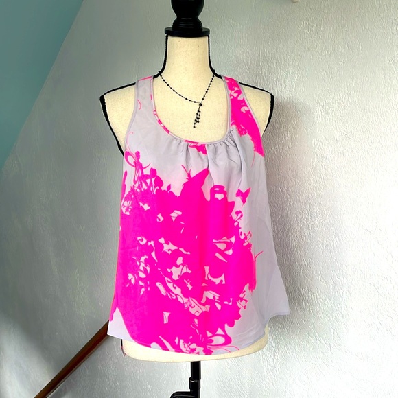 Amanda Uprichard‎ Neon Pink and Gray Silk Tank Top Size Large - Picture 1 of 7